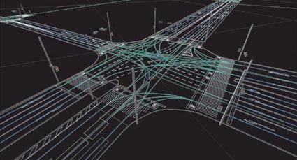 自動運転用の地図は白線や道路の幅、信号の位置などを記録して3次元化