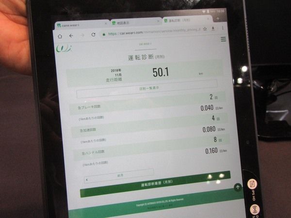 「クルマ×IoTによる運転見守りサービス」は、GPSや加速度センサーを搭載する車載器を使って位置情報や危険運転情報などを通知するサービス。事故時は専用コールセンターから運転者に電話。状況に応じて救急や警察にも連絡する