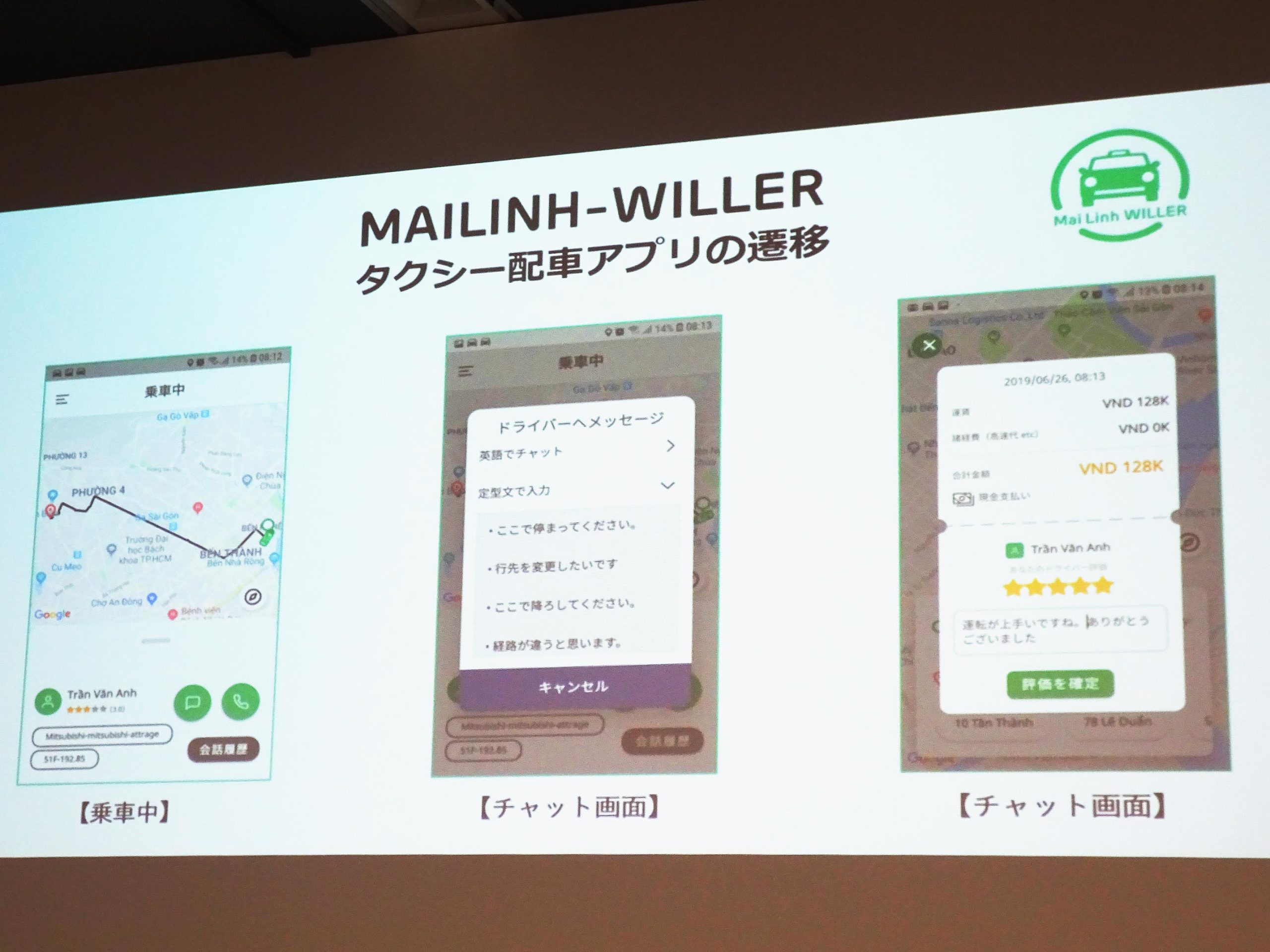 実際のタクシー配車アプリ画面