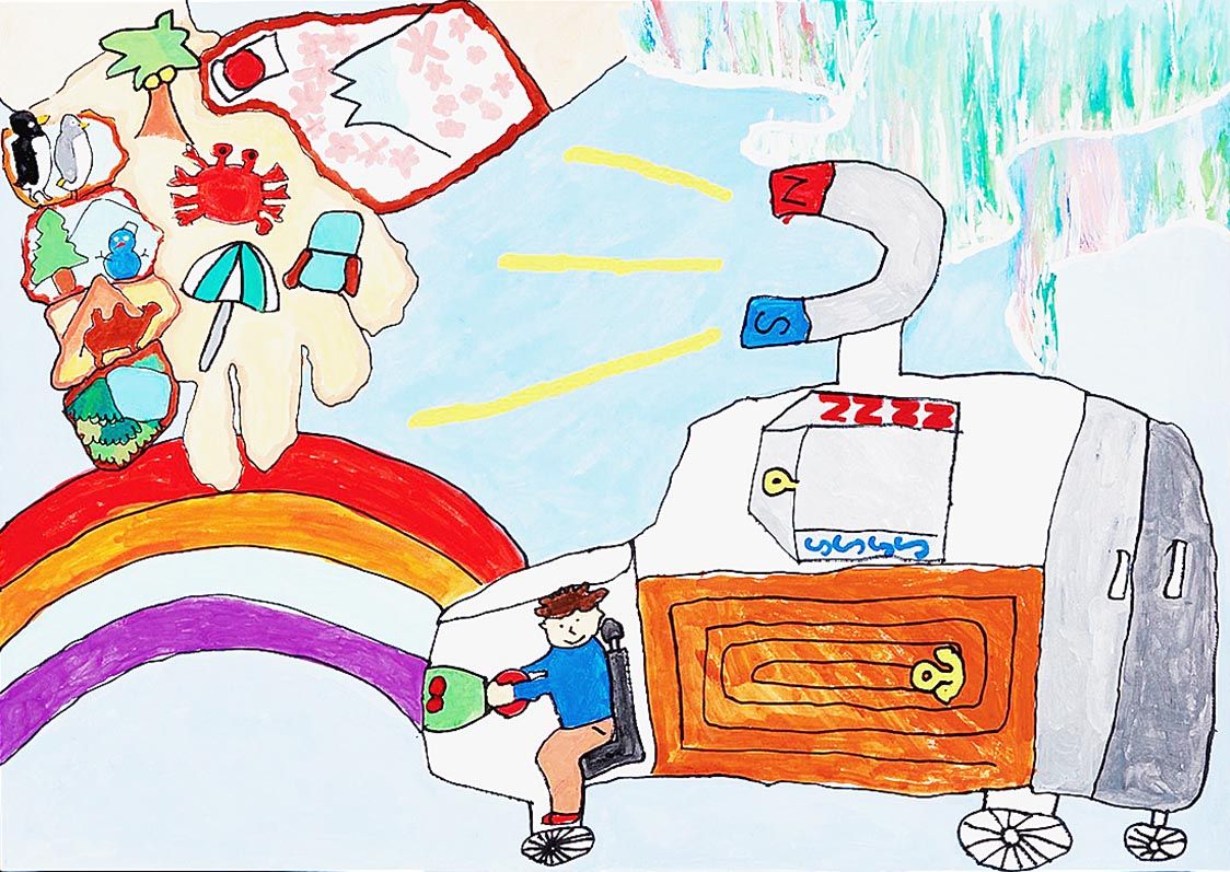 銅賞カテゴリー1「強力磁石で大陸を仲良くさせる車」(横須賀理人/日本、7歳)