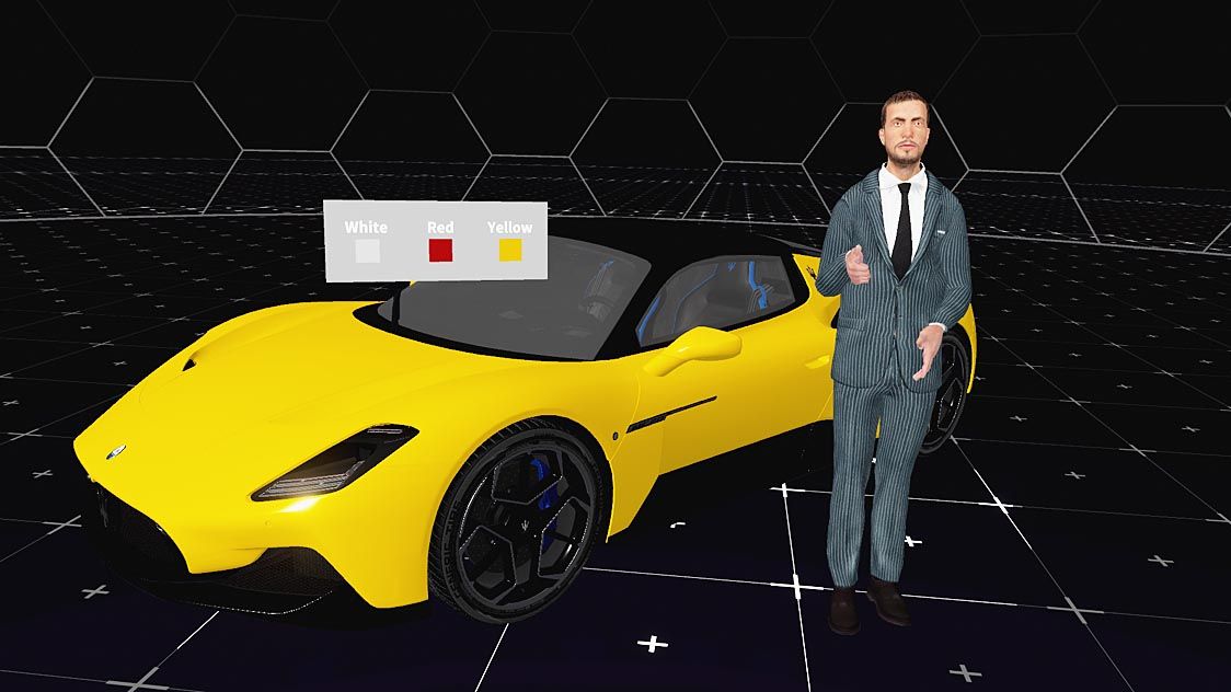 販売員のアバターが身振り手振りで車両を紹介(画像は開発中のもの)